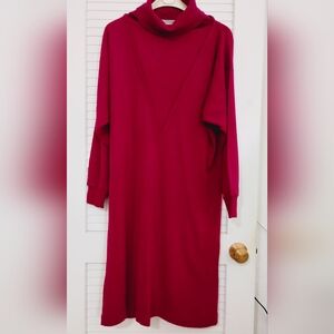 80s MOTIFS Made In Italy Fushia Turtle Neck, Wide Arm Acrylic Knit Sweater Dress